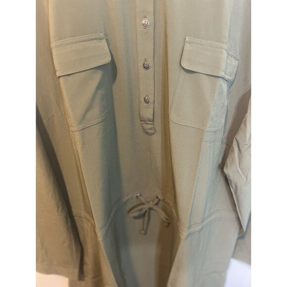 Orvis XL Army Green Button Down Utility Drawstring Waist Short Dress Zip Pockets - Picture 5 of 13